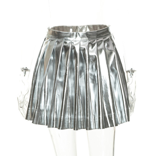 INS Trendy Pleated Skirt High Waist Sequin Skirt X22SK476