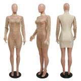 Women's sexy perspective hot pearl piece party dress