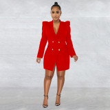 Fashion women's V-neck lapel long sleeve button solid color blazer