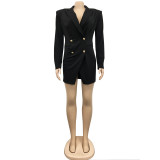 Fashion women's V-neck lapel long sleeve button solid color blazer