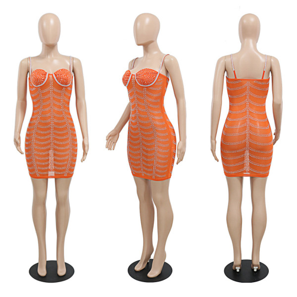 Sexy sling, hot drill, bubble bead nightclub party dress