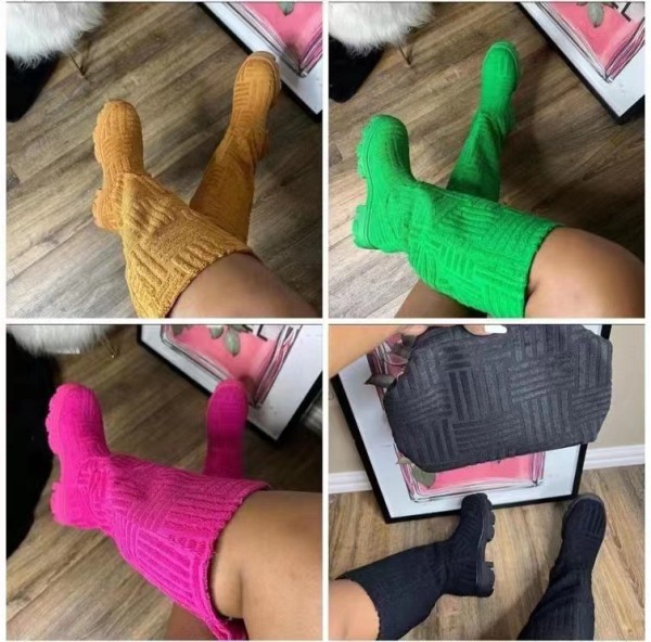 Large embossed suede boots for women's foreign trade round head low heel thick soled high boots