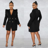 Fashion women's V-neck lapel long sleeve button solid color blazer