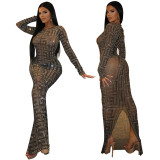 Fashionable sexy mesh nightclub long sleeved women's dress