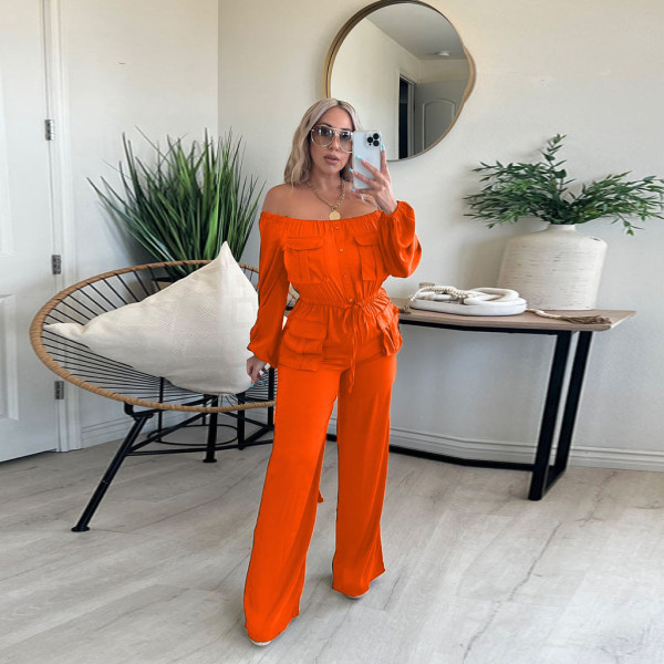 Off shoulder solid color organ bag fashionable elegant jumpsuit