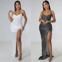 Sexy sling hot drill dress