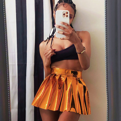INS Trendy Pleated Skirt High Waist Sequin Skirt X22SK476