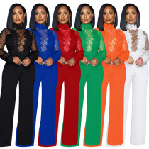 Party Style High Collar Sequins Lace Perspective Long Sleeve Top Loose Bodysuit Party Style High Collar Sequins Lace Perspective Long Sleeve Top Loose Bodysuit