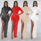Fashion Women's Solid Mesh Scalded Long Sleeve Dress Dress