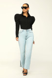 Fashion Versatile Shirt Women's Solid Simple Bubble Sleeve Slim Shirt