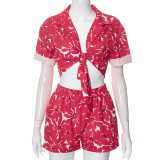 Fashion printing strap short sleeve top loose shorts casual suit