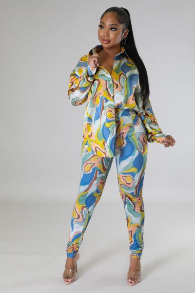 Fashion cardigan printed top and trousers two-piece set