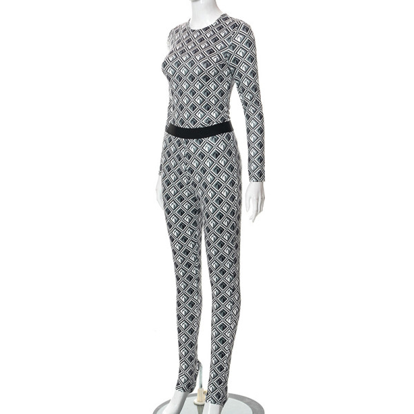 Fashion printing slim round neck long sleeve T-shirt top tight trousers casual suit