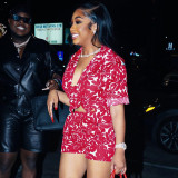Fashion printing strap short sleeve top loose shorts casual suit