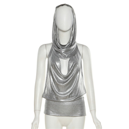Nightclub Fashion Personality Spice Girl Hat Pile Neck Vest Two Piece Set