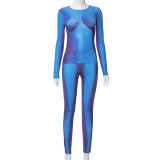 Women's tight tapered round neck long sleeve T-shirt top leggings casual suit
