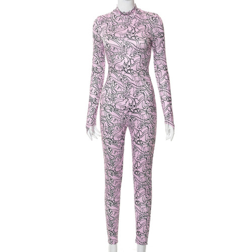 Fashion stand collar slim fitting T-shirt sexy tights suit