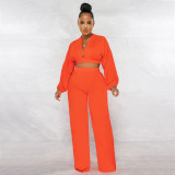 Milk silk solid color long sleeve fashion casual two-piece set