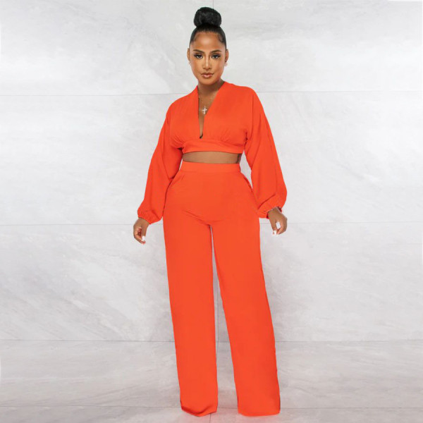 Milk silk solid color long sleeve fashion casual two-piece set