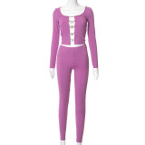 New fashion butterfly button long sleeve cardigan top tight trousers casual suit