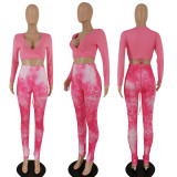 Two piece solid color cross tie top and printed trousers
