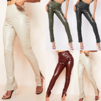 Fashion tight pants for women sexy split high waist micro pull PU leather pants Fashion tight pants for women sexy split high waist micro pull PU leather pants