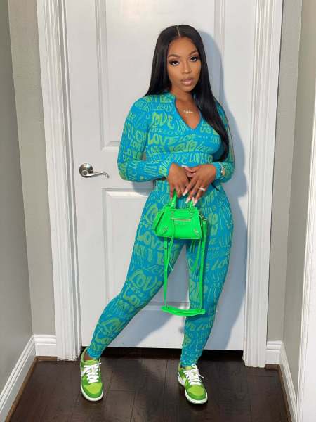 Fashion casual printing high elastic sports two-piece set