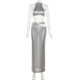 Fashion temperament solid color slim wrap skirt suit