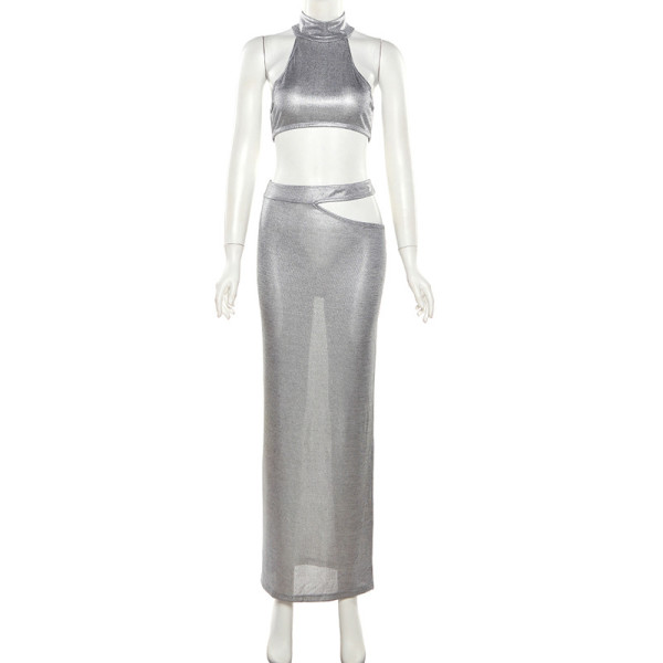 Fashion temperament solid color slim wrap skirt suit