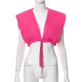 Sexy Solid Fashion Lace up Sleeveless Cotton Jacket Top