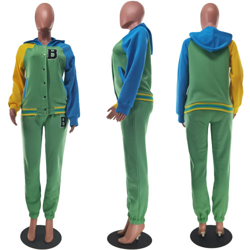 Fashion snap thread letter hooded suit