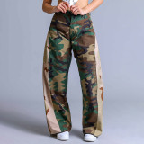 Camo printed bat side pocket overalls casual pants