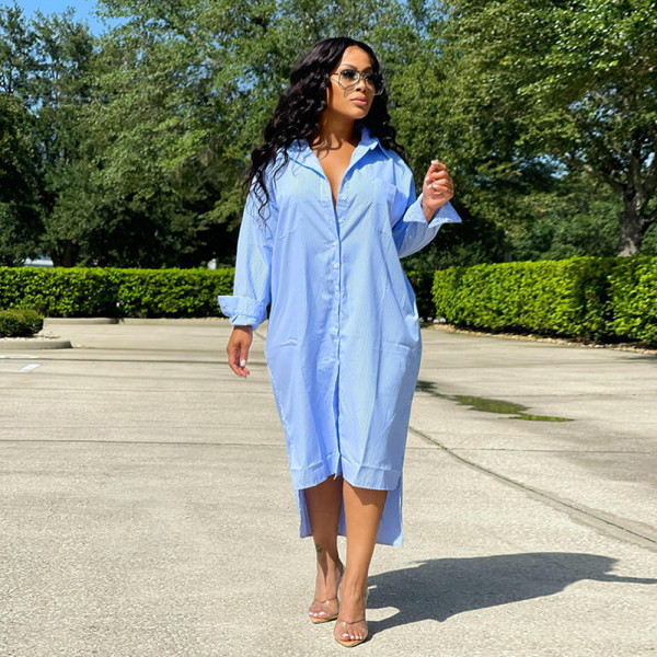 Shirt Dress Textured Shirt Large Women's Split Dress