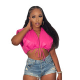 Sexy Solid Fashion Lace up Sleeveless Cotton Jacket Top