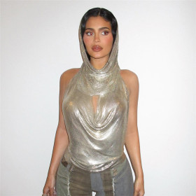 Nightclub Fashion Personality Spice Girl Hat Pile Neck Vest Two Piece Set