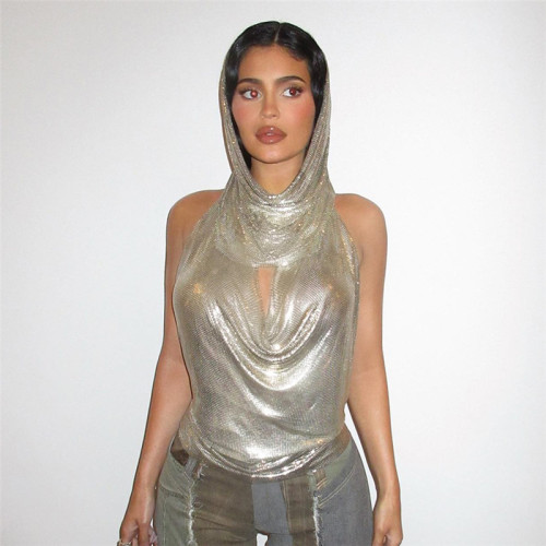 Nightclub Fashion Personality Spice Girl Hat Pile Neck Vest Two Piece Set