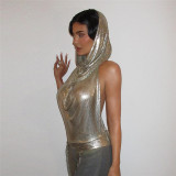 Nightclub Fashion Personality Spice Girl Hat Pile Neck Vest Two Piece Set