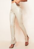 Fashion tight pants for women sexy split high waist micro pull PU leather pants