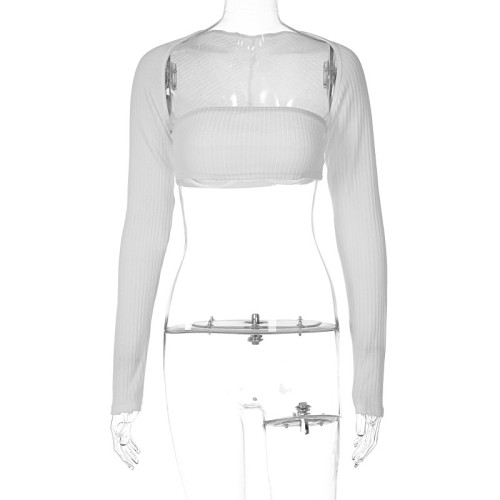 Solid color wrapped chest panel long sleeve European and American style hot girl long T