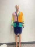 Autumn and winter loose color contrast patchwork wool coat