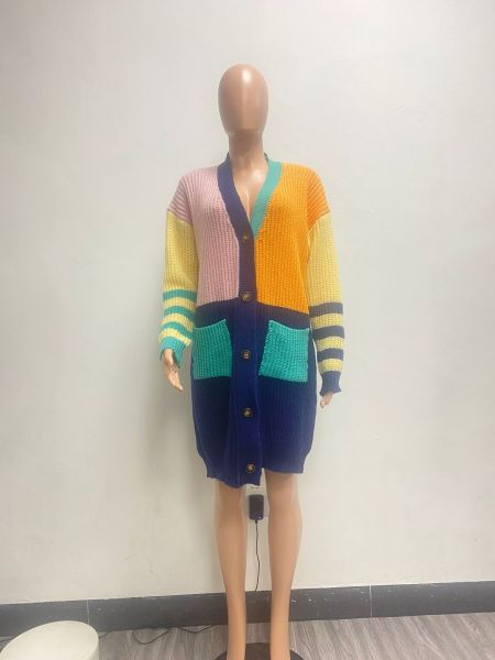 Autumn and winter loose color contrast patchwork wool coat