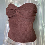 Solid cross knitted wool bra top