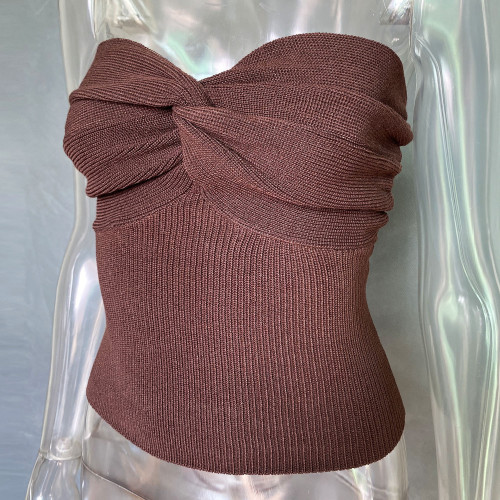Solid cross knitted wool bra top