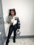 Positional printed press button panel threaded bomber suit