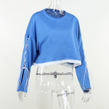 Individuality trend color contrast bandage casual loose short open navel sweater