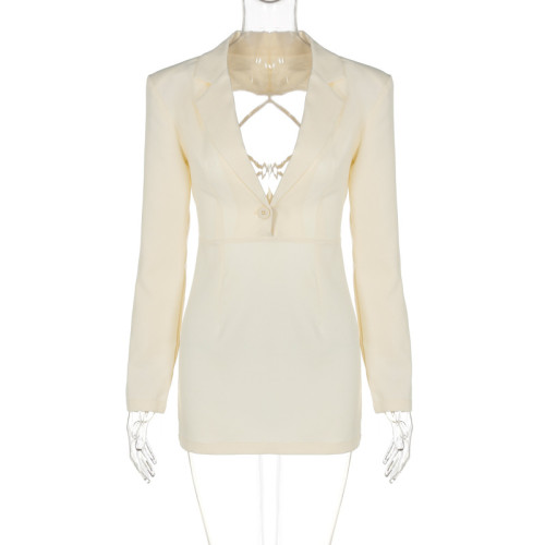 Women's POLO neck temperament hollow sexy backless versatile dress
