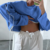 Individuality trend color contrast bandage casual loose short open navel sweater