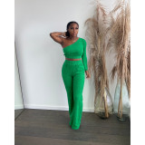 Towel jacquard solid color one shoulder long sleeved trousers suit