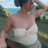 Solid cross knitted wool bra top