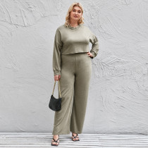 Large Fat Women's Casual Mother Solid Long Sleeve Pullover Top Wide Leg Pants Set Large Fat Women's Casual Mother Solid Long Sleeve Pullover Top Wide Leg Pants Set
